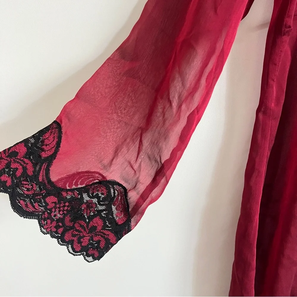 Frederick’s of Hollywood Y2K Burgundy Red Long Sleeve Slip Cover Dress Lingerie - Picture 3 of 10